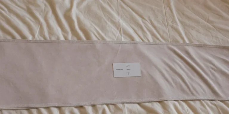 Extra wide stretch fabric band unfolded on bedding