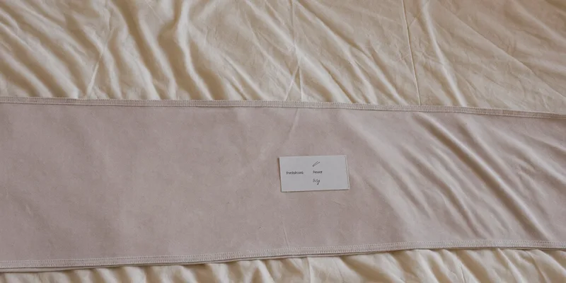 Extra wide stretch fabric band unfolded on bedding