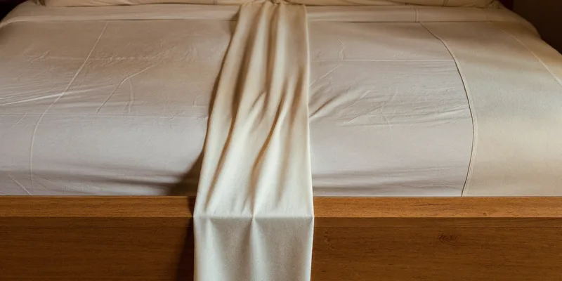 Soft white stretch band draped over a bed footboard