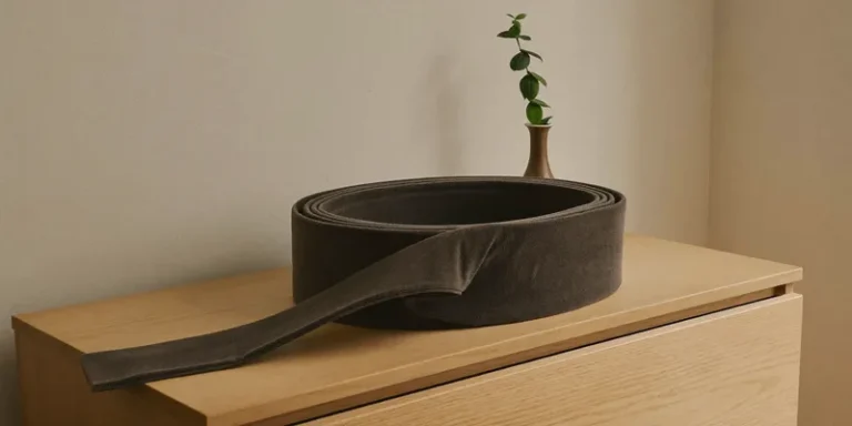 Wide charcoal wrap band rolled on a dresser