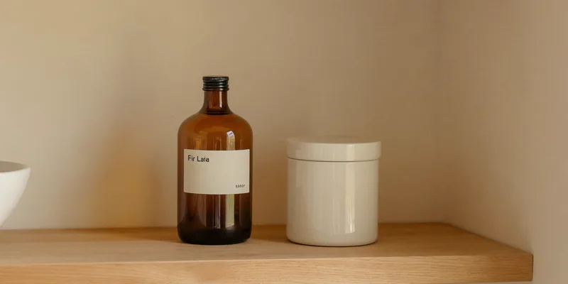 Plain amber bottle beside a plain white jar