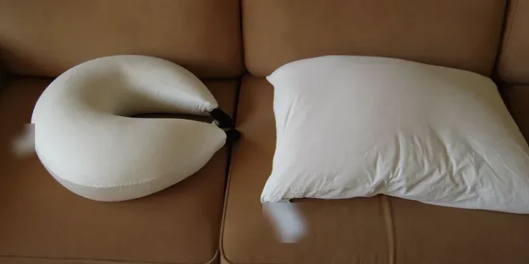 Nursing pillow beside a folded ordinary pillow