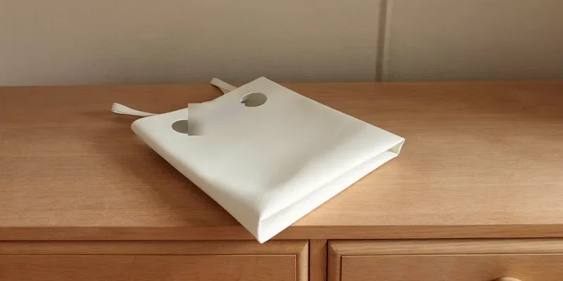 Strapless bustier pumping band on a wooden dresser