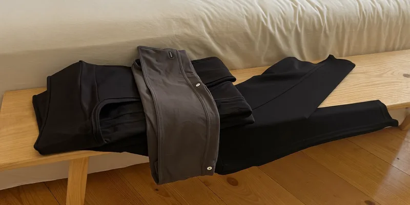 Stack of maternity leggings with high stretch panels