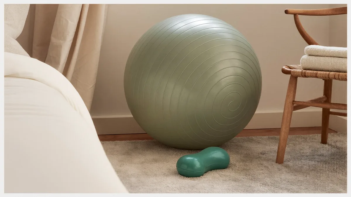 Birthing ball in a calm bedroom corner
