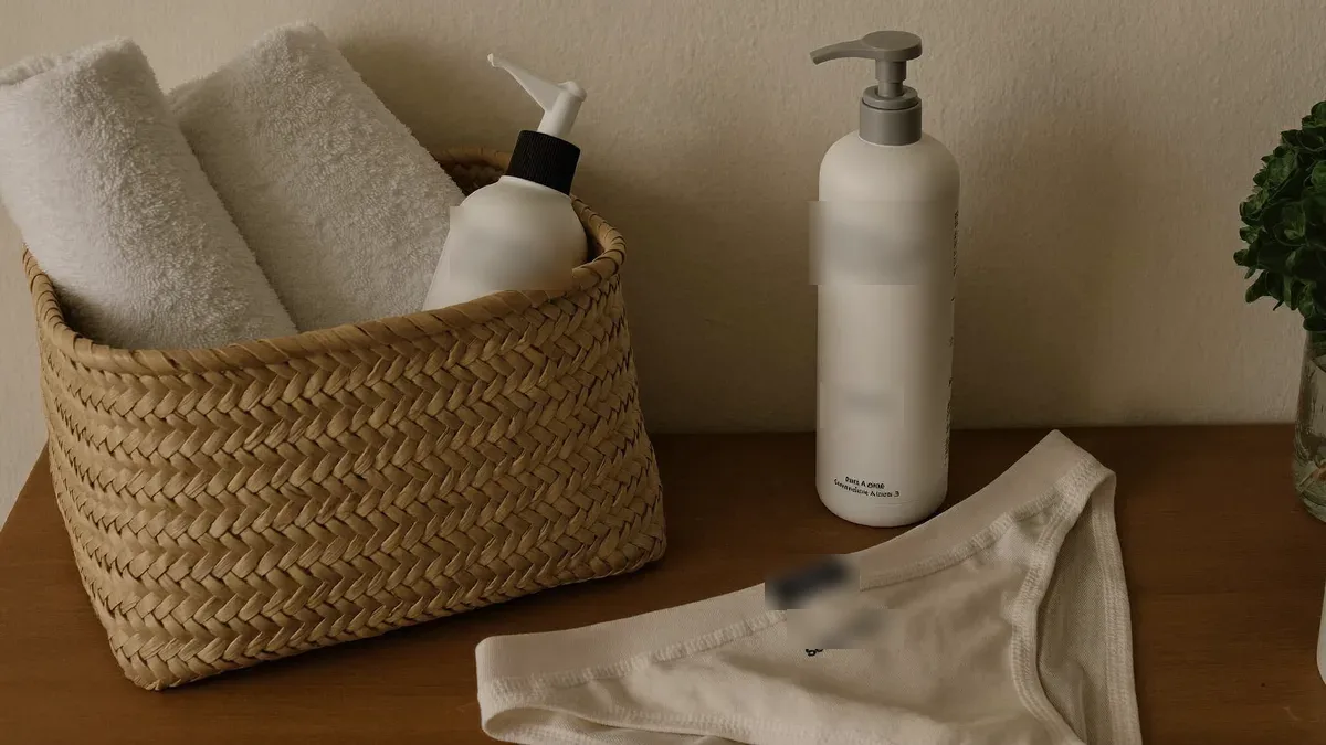 Postpartum recovery items on a bathroom counter