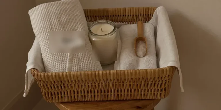 Care basket with robe, bath salts and candle