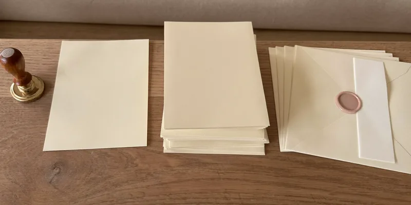 Blank cream cards with envelopes and wax seal