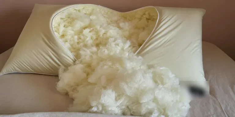 Unzipped pillow with shredded foam filling spilling out