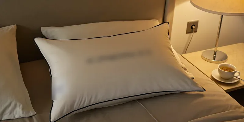 Pregnancy pillow ready on turned-down bedding at night