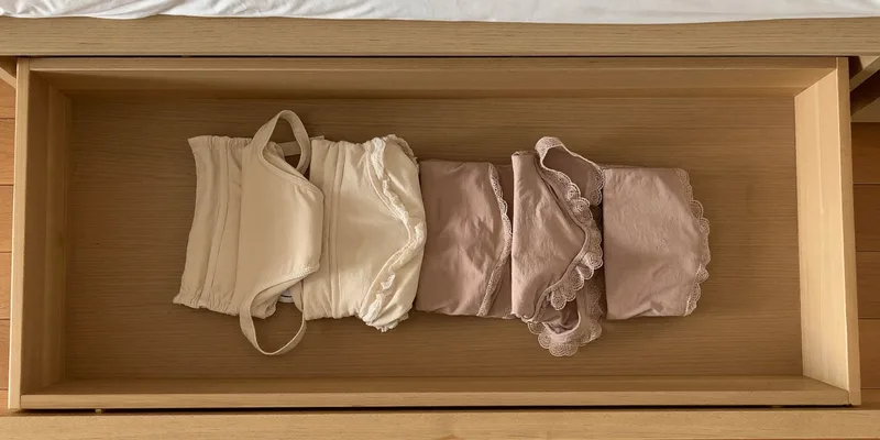 Drawer with soft bras folded neatly in a row